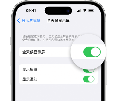 河口苹果15预约维修分享iPhone15如何设置全天候显示屏幕可见 